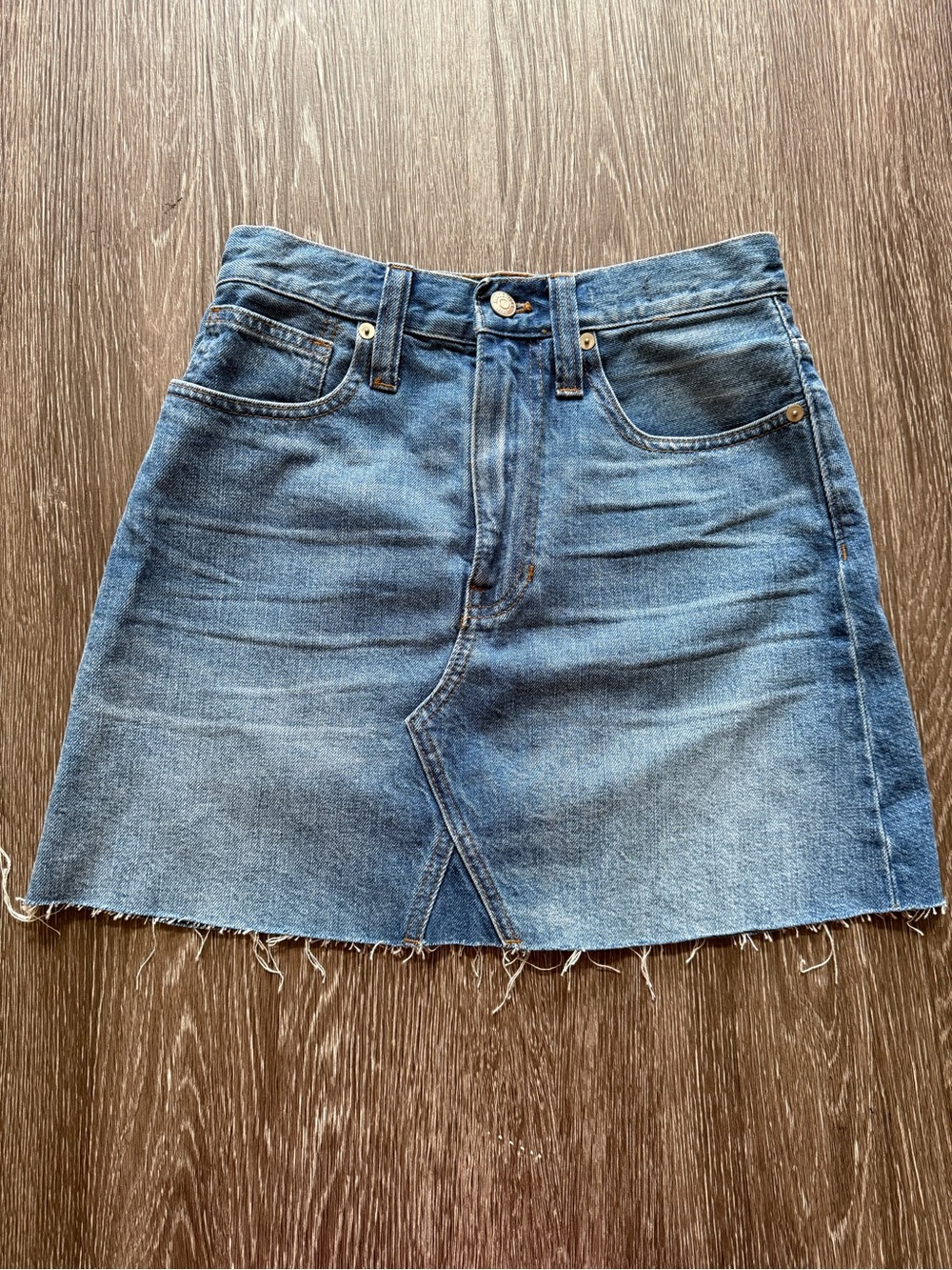 Madewell Blue Denim Raw-Hem A-Line Mini Skirt